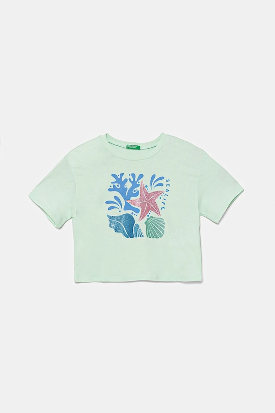 Dětské bavlněné tričko United Colors of Benetton potisk zelená 35RYC10OZ.G.Seasonal