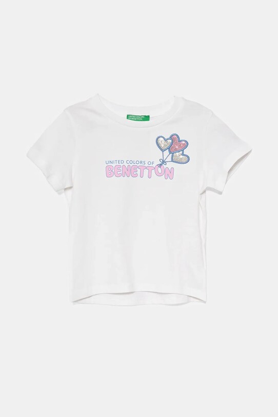 United Colors of Benetton tricou de bumbac pentru copii imprimeu alb 3I1XG10JB.P.Seasonal