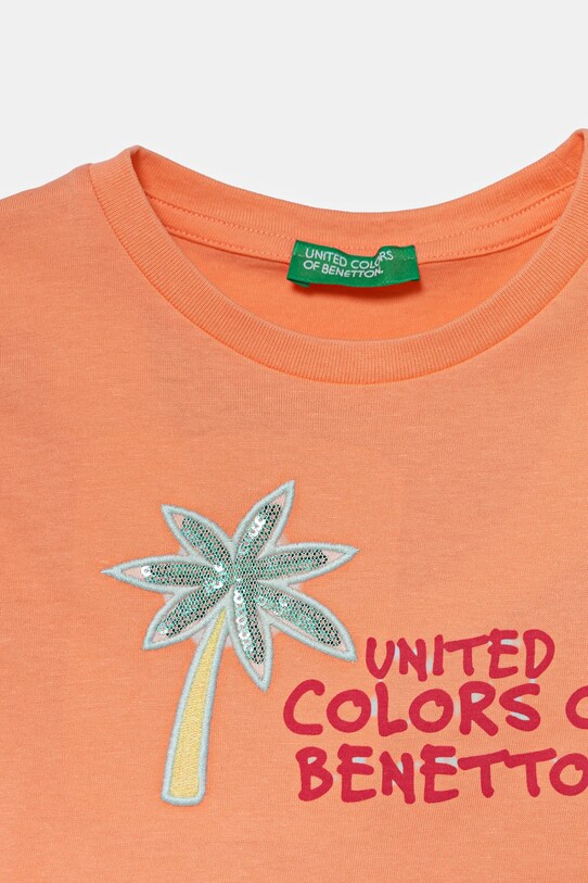 Fete United Colors of Benetton tricou de bumbac pentru copii 3I1XG10JB.P.Seasonal portocaliu