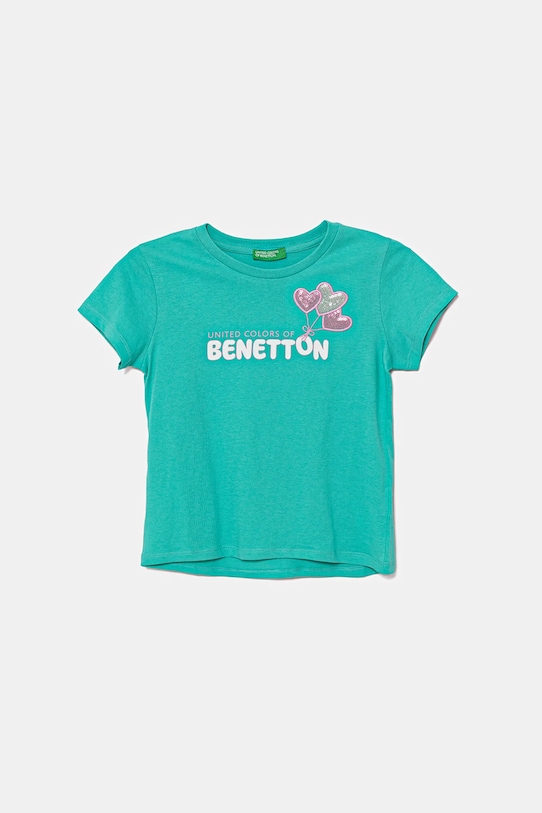 United Colors of Benetton tricou de bumbac pentru copii imprimeu turcoaz 3I1XG10JB.P.Seasonal