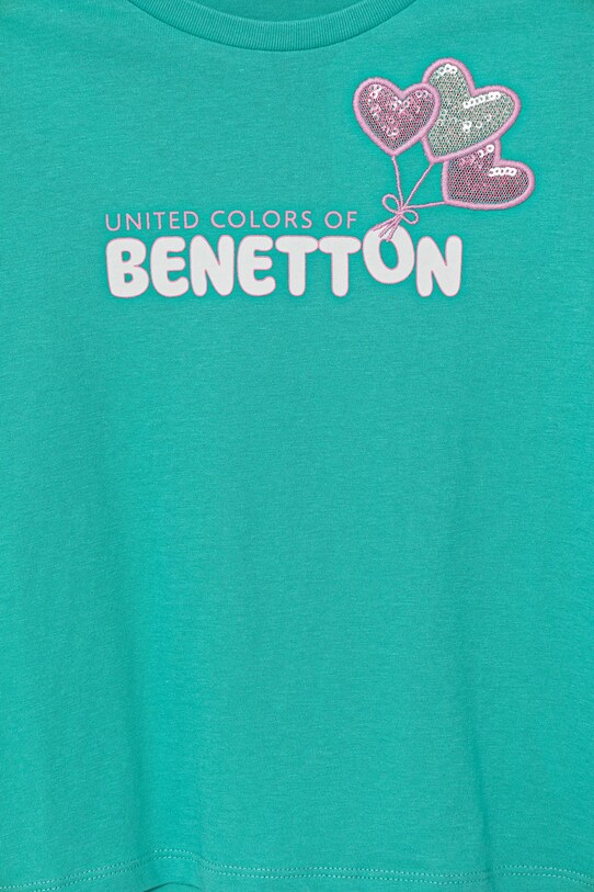 Dziewczynka United Colors of Benetton t-shirt bawełniany dziecięcy 3I1XG10JB.P.Seasonal turkusowy