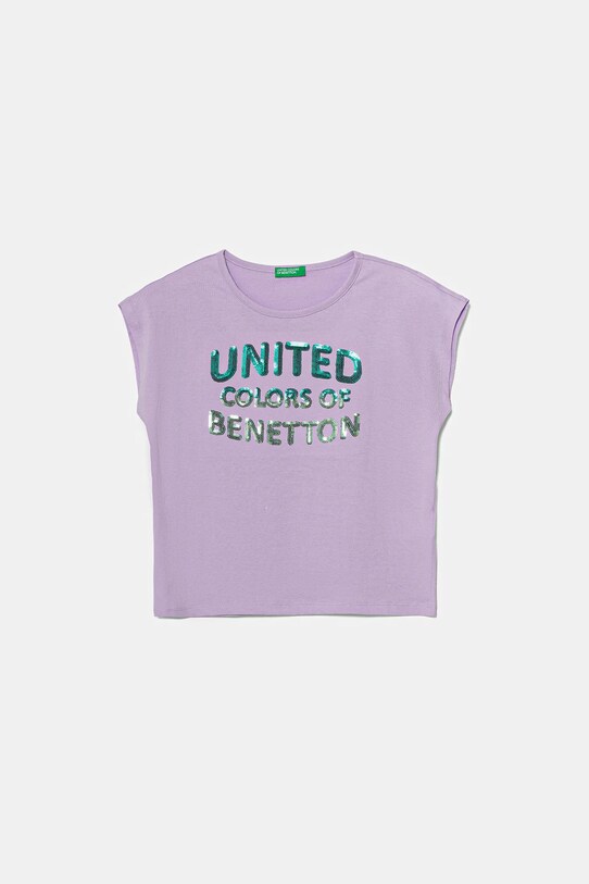 United Colors of Benetton tricou de bumbac pentru copii imprimeu violet 3I1XC10P1.G.Seasonal
