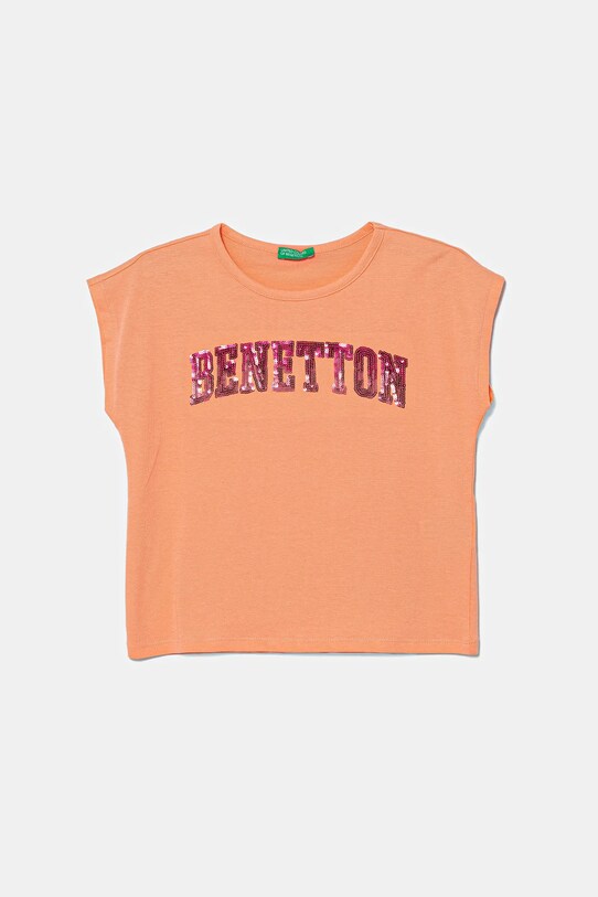 United Colors of Benetton t-shirt bawełniany dziecięcy aplikacja pomarańczowy 3I1XC10P1.G.Seasonal