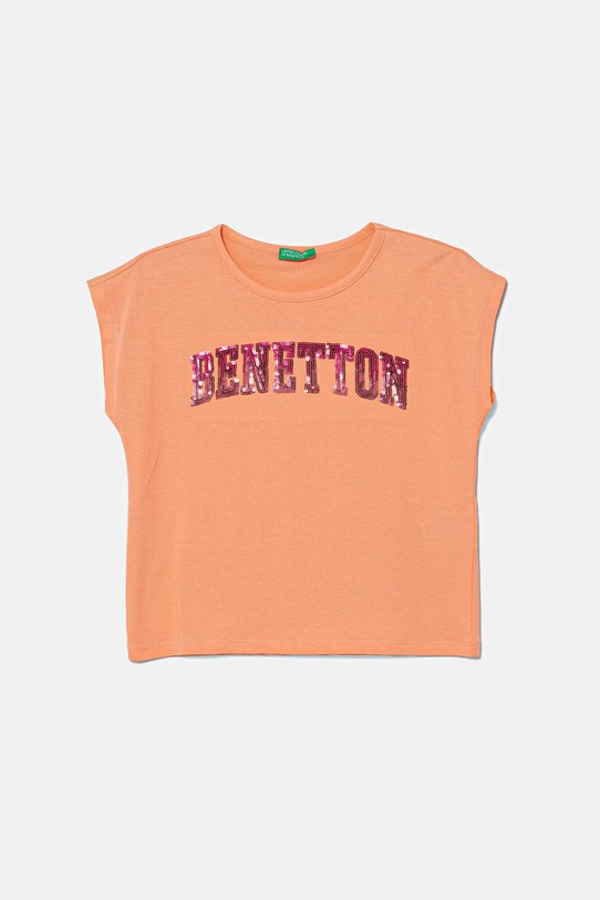 Παιδικό βαμβακερό μπλουζάκι United Colors of Benetton απλικέ πορτοκαλί 3I1XC10P1.G.Seasonal