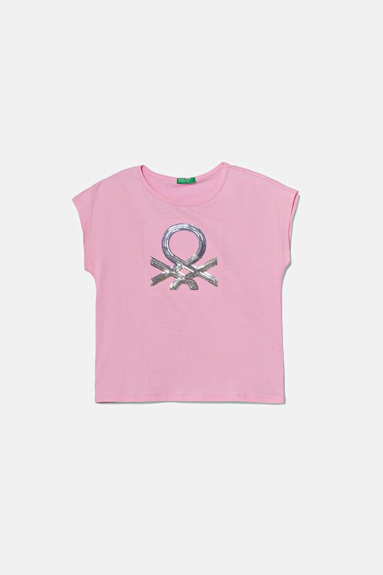 United Colors of Benetton tricou de bumbac pentru copii imprimeu roz 3I1XC10P1.G.Seasonal