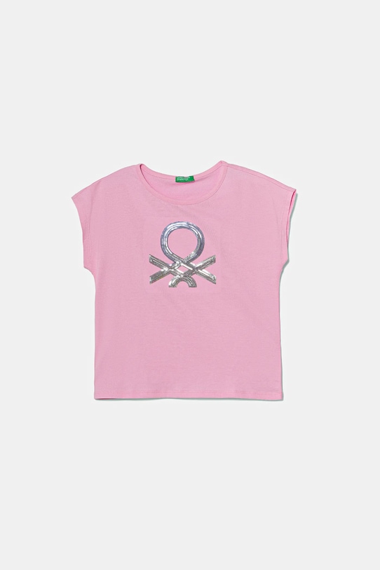 United Colors of Benetton tricou de bumbac pentru copii imprimeu roz 3I1XC10P1.G.Seasonal