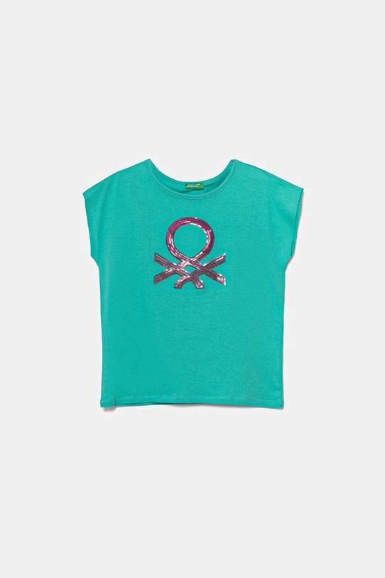 United Colors of Benetton t-shirt bawełniany dziecięcy aplikacja turkusowy 3I1XC10P1.G.Seasonal