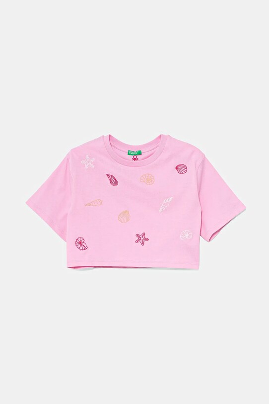 United Colors of Benetton t-shirt bawełniany dziecięcy okrągły różowy 3096C10PC.G.Seasonal