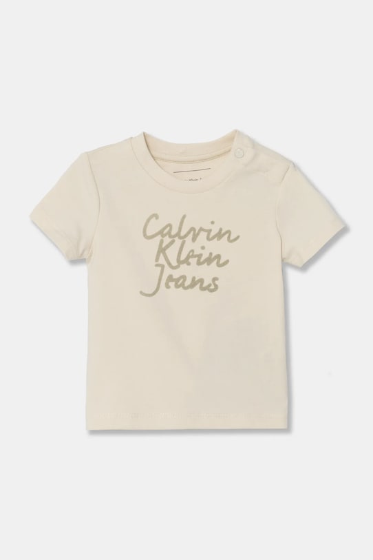 Дитяча бавовняна футболка Calvin Klein Jeans бавовна бежевий IN0IN00261.PPYA