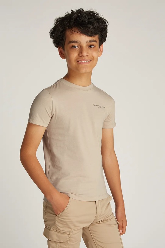 Dječja pamučna majica kratkih rukava Tommy Hilfiger print bež KS0KS00594.74.122.PPYA