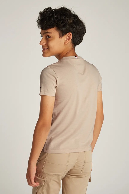 Dječja pamučna majica kratkih rukava Tommy Hilfiger bež KS0KS00594.74.122.PPYA