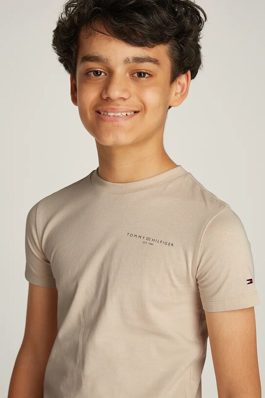 Detské bavlnené tričko Tommy Hilfiger KS0KS00594.122.176.PPYA béžová