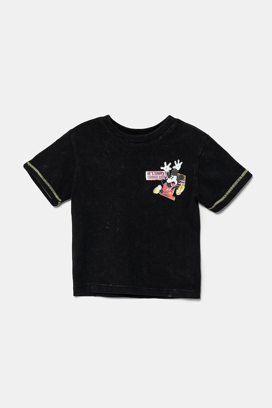 Otroška bombažna kratka majica Desigual x Disney Okrogel črna 25SBTK11