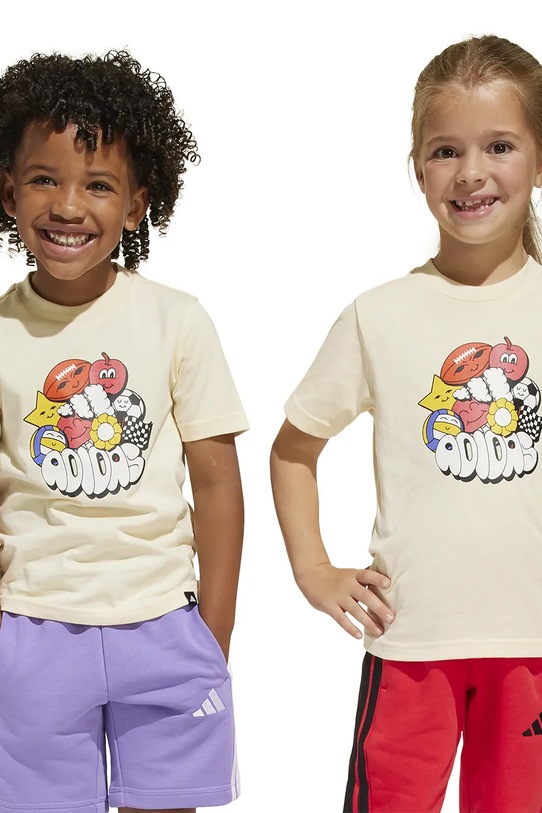 Dětské bavlněné tričko adidas kulatý béžová JI6691