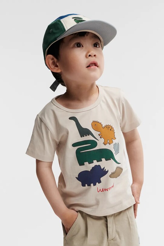 Detské bavlnené tričko Liewood Apia Placement Shortsleeve T-shirt bavlna béžová LW19844