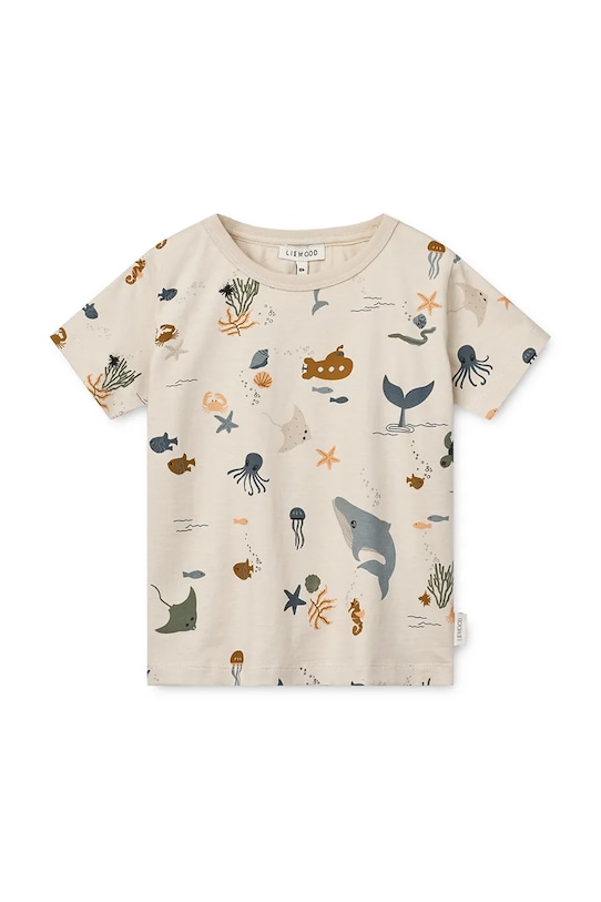 Liewood t-shirt bawełniany dziecięcy Apia Printed Shortsleeve T-shirt LW19845 beżowy SS25
