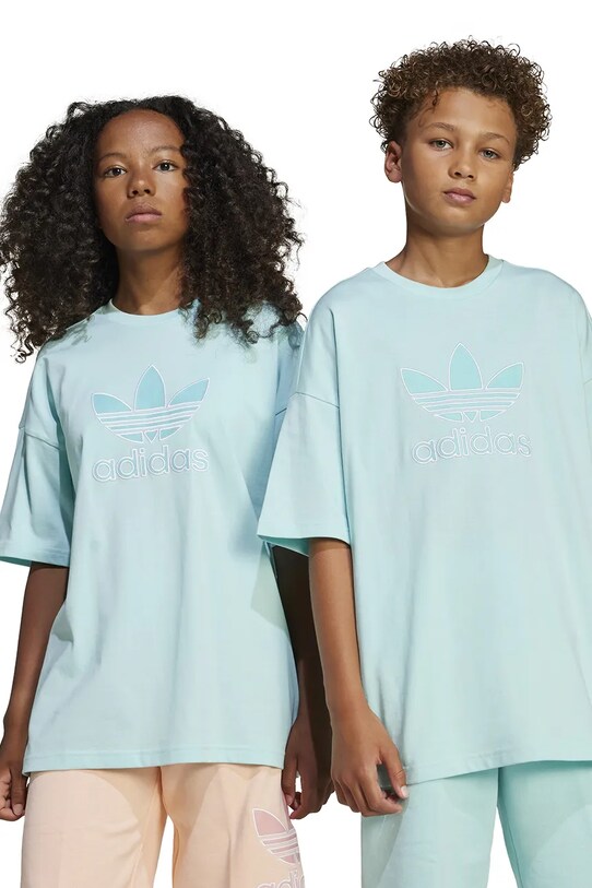 Дитяча бавовняна футболка adidas Originals аплікація бірюзовий JC7881