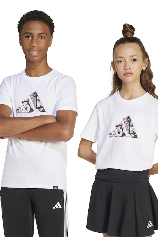 adidas tricou de bumbac pentru copii print alb JI6672