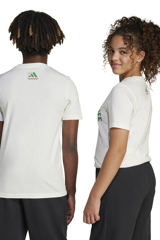 Παιδικό βαμβακερό μπλουζάκι adidas JI6678 μπεζ