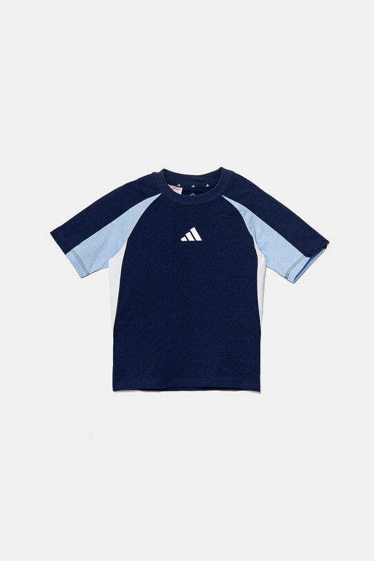 Otroška bombažna kratka majica adidas JD0060 mornarsko modra SS25