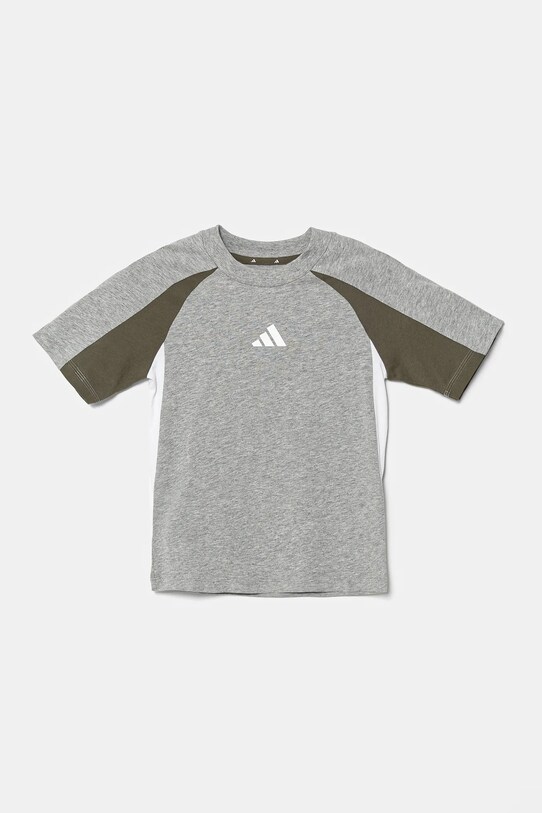 Παιδικό βαμβακερό μπλουζάκι adidas JD0059 γκρί SS25