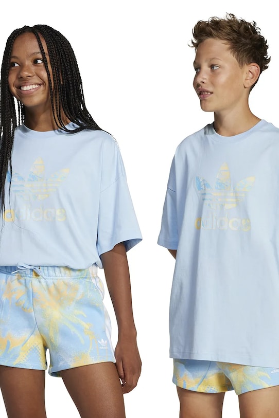 adidas Originals tricou de bumbac pentru copii print albastru JD2915