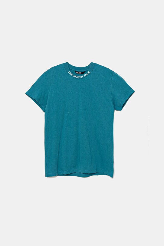 Detské bavlnené tričko The North Face TEEN NEW SS ZUMU TEE potlač tyrkysová NF0A877S6HO1