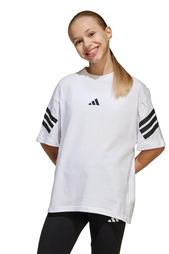 adidas tricou de bumbac pentru copii print alb JN8088