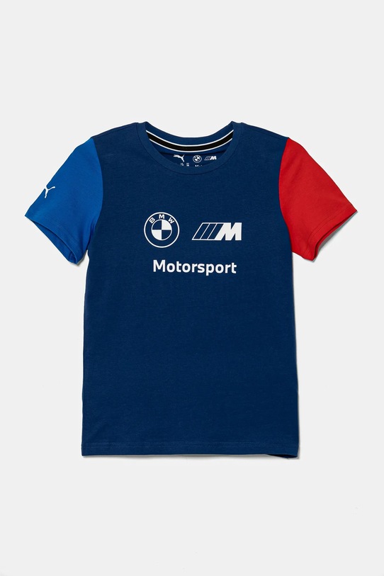 Puma t-shirt bawełniany dziecięcy BMW MMS ESS LOGO TEE nadruk granatowy 621264