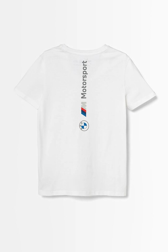 Puma t-shirt bawełniany dziecięcy BMW MMS ESS LOGO TEE 2 627533 biały SS25