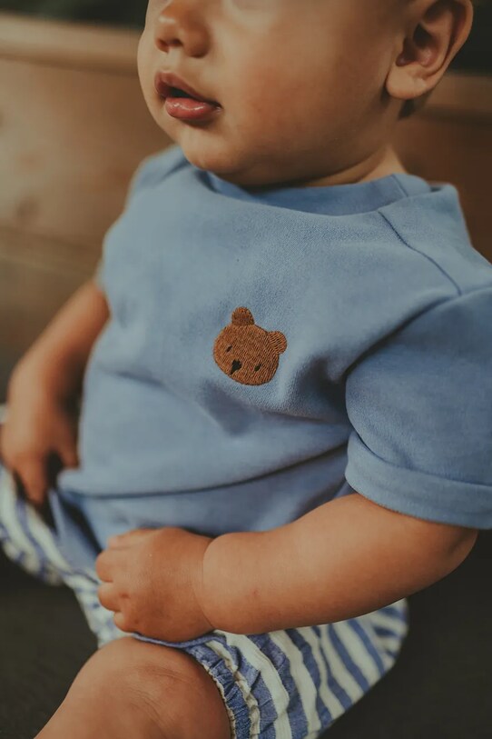 Pamučna majica kratkih rukava za bebe Donsje Jarne T-shirt Bear bez uzorka plava 4081801.68.92