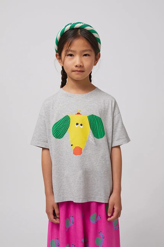 Dětské bavlněné tričko Bobo Choses Happy Dog kulatý šedá 125AC012