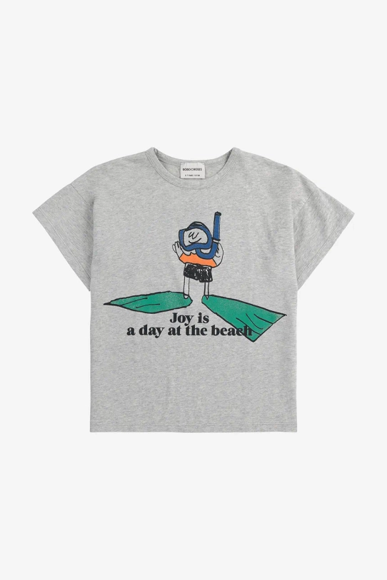 Bobo Choses tricou de bumbac pentru copii A Day At The Beach 125AC007 gri SS25