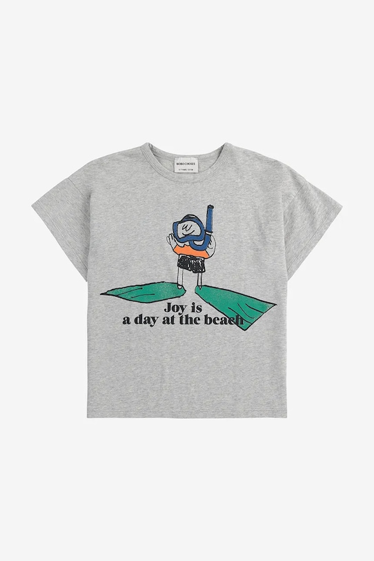 Bobo Choses t-shirt bawełniany dziecięcy A Day At The Beach 125AC007 szary SS25