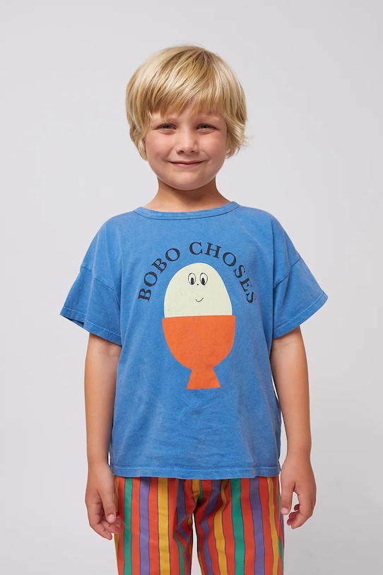 Bobo Choses t-shirt bawełniany dziecięcy Morning Egg nadruk niebieski 125AC006