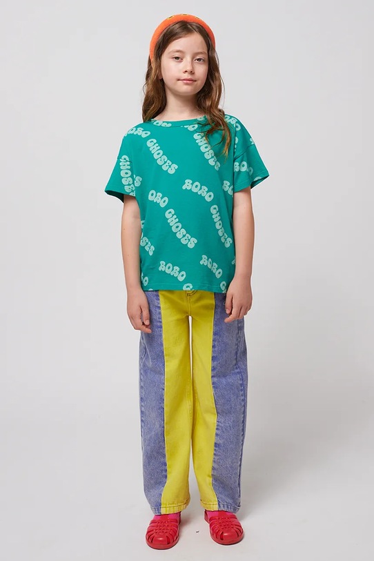 Детская хлопковая футболка Bobo Choses Wavy зелёный 125AC005