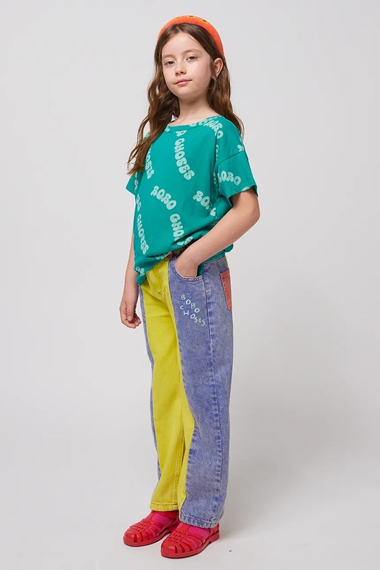Детская хлопковая футболка Bobo Choses Wavy 125AC005 зелёный