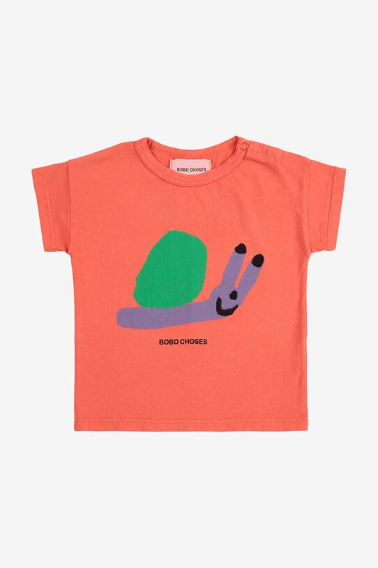 Bobo Choses t-shirt bawełniany niemowlęcy Funny Snail 125AB012 pomarańczowy SS25