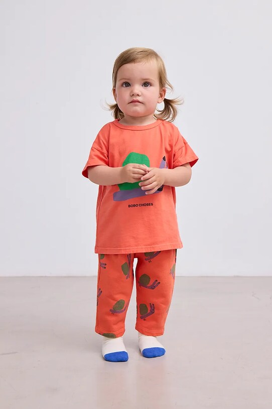 Bobo Choses t-shirt bawełniany niemowlęcy Funny Snail pomarańczowy 125AB012