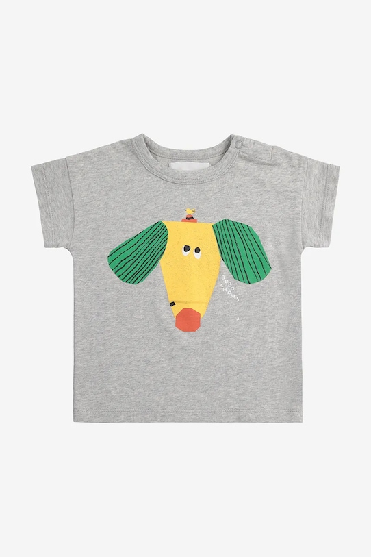 Detské bavlnené tričko Bobo Choses Happy Dog 125AB009 sivá SS25