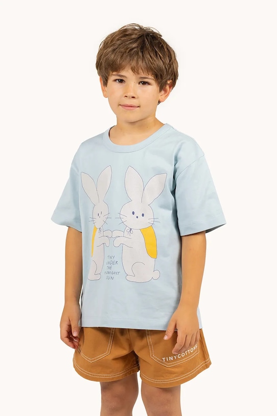 Tinycottons t-shirt bawełniany dziecięcy BUNNIES GRAPHIC TEE nadruk niebieski SS25.075