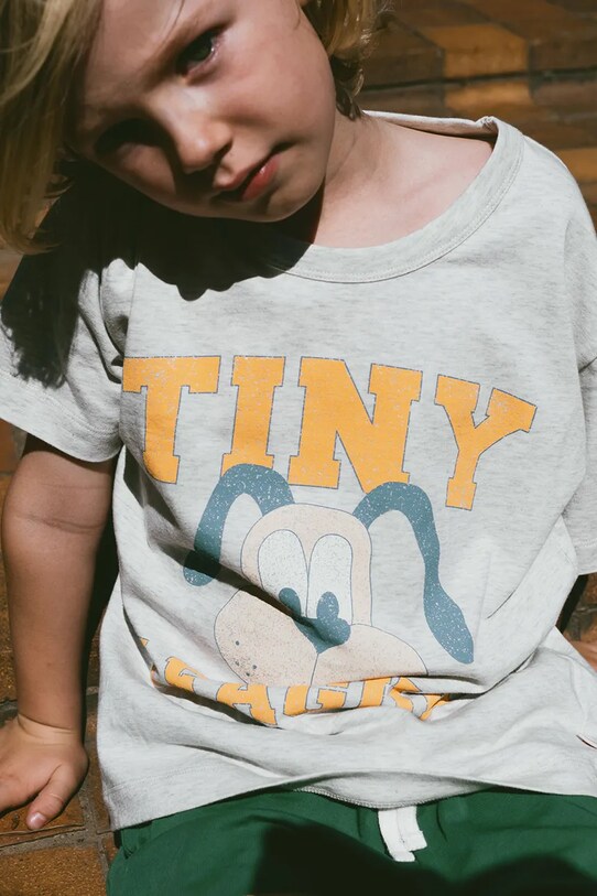 Dětské bavlněné tričko Tinycottons TINY LEAGUE GRAPHIC TEE SS25.079 šedá