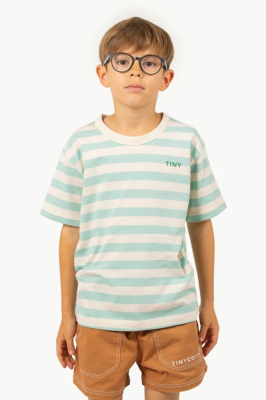 Tinycottons t-shirt bawełniany dziecięcy STRIPES TEE wzorzyste zielony SS25.111