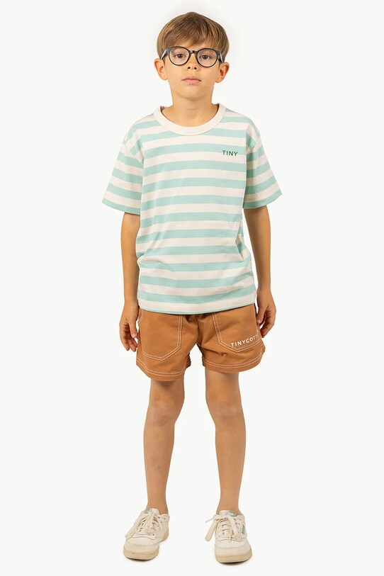 Παιδικό βαμβακερό μπλουζάκι Tinycottons STRIPES TEE πράσινο SS25.111
