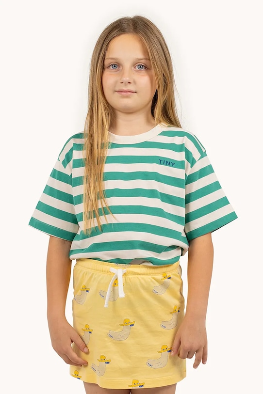 Детская хлопковая футболка Tinycottons STRIPES TEE зелёный SS25.111