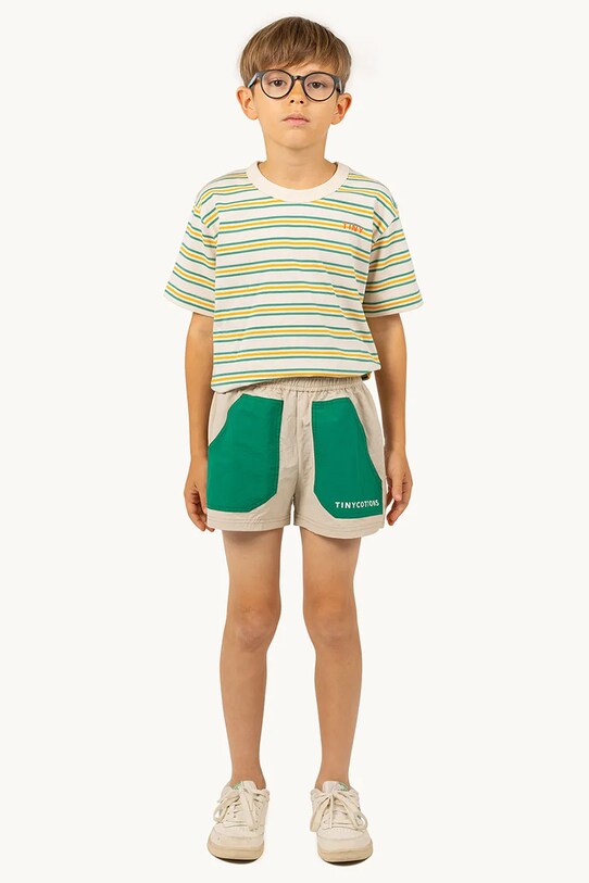 Παιδικό βαμβακερό μπλουζάκι Tinycottons STRIPES MULTICOLOR TEE μπεζ SS25.122