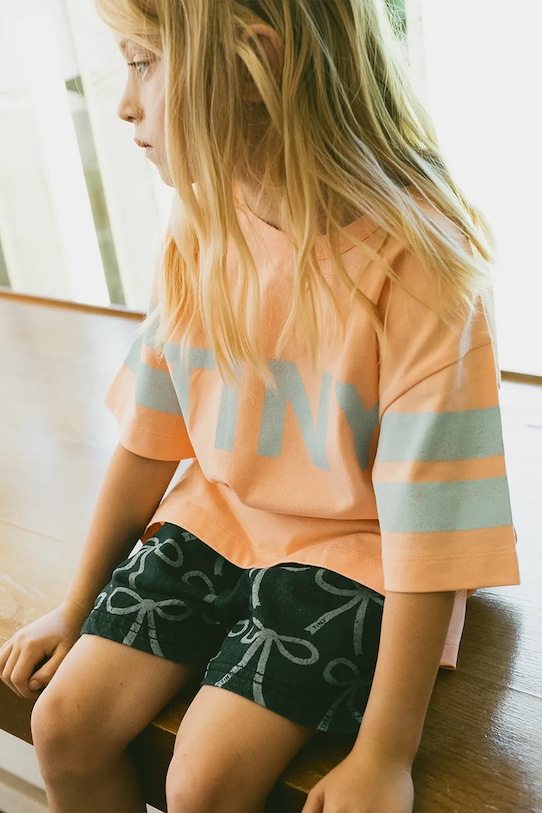 Παιδικό βαμβακερό μπλουζάκι Tinycottons STRIPES LOGO TEE στάμπα πορτοκαλί SS25.137