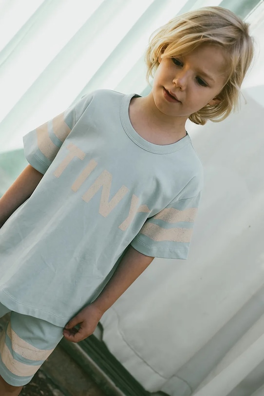 Παιδικό βαμβακερό μπλουζάκι Tinycottons STRIPES LOGO TEE στάμπα μπλε SS25.137