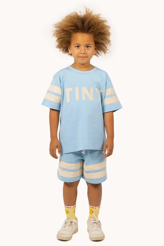 Παιδικό βαμβακερό μπλουζάκι Tinycottons STRIPES LOGO TEE SS25.137 μπλε