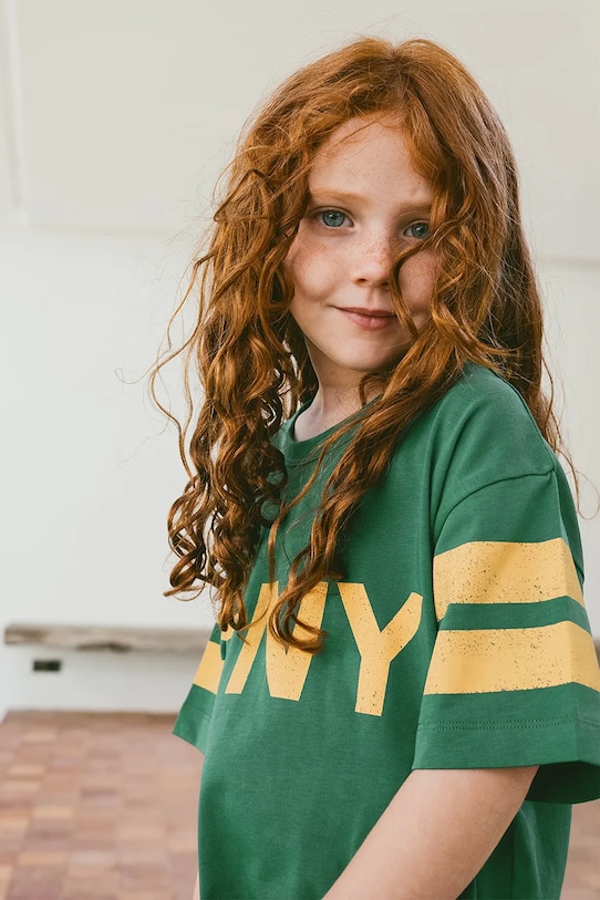 Tinycottons t-shirt bawełniany dziecięcy STRIPES LOGO TEE nadruk zielony SS25.137